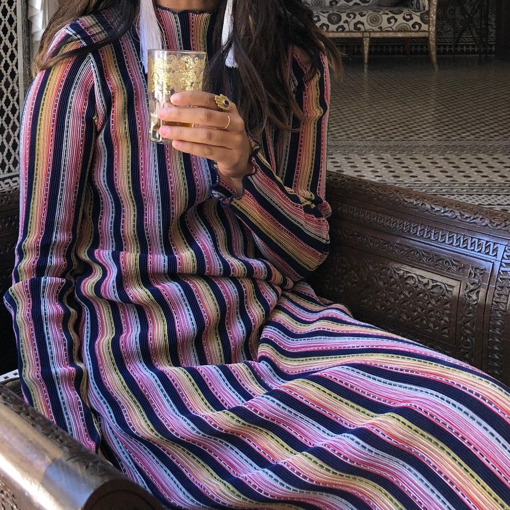 Zara Trafaluc Semi Sheer Colorful Stripe Midi Dress - Picture 5 of 5